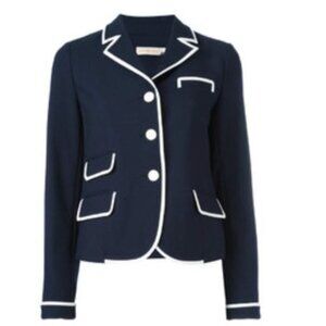Tory Burch Contrast Trim Blazer Preppy Navy Blue Size 6